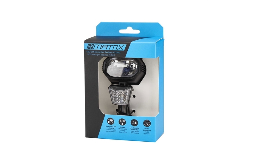 Matrix E-Bike LED Scheinwerfer 150 LUX FL1500